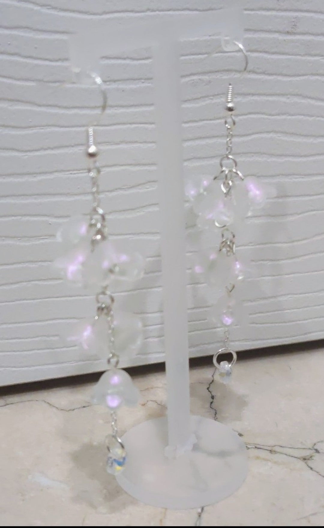 Clear Iridescent Lily of Valley Sterling Silver Earrings