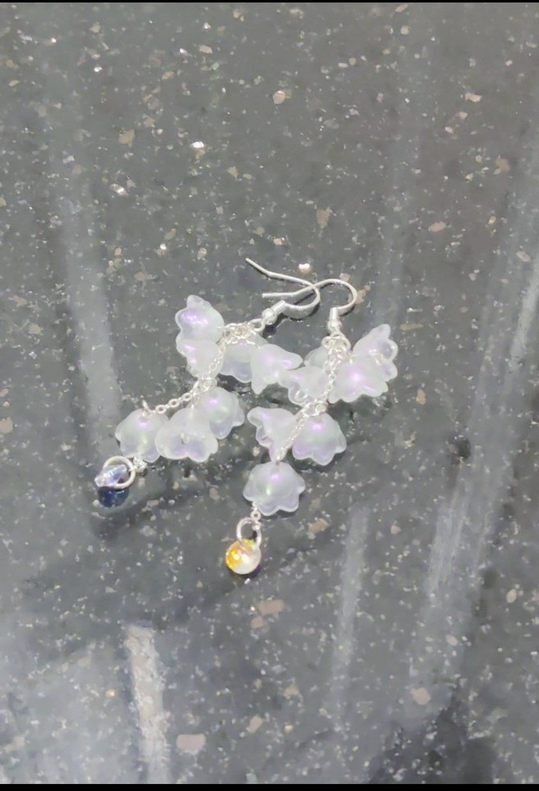 Clear Iridescent Lily of Valley Sterling Silver Earrings