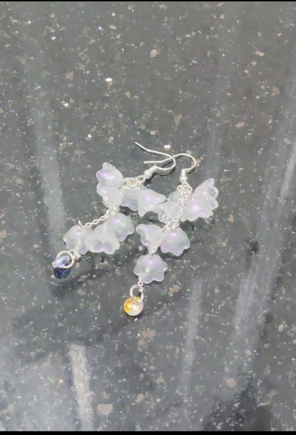 Clear Iridescent Lily of Valley Sterling Silver Earrings