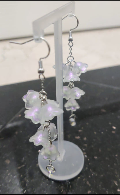 Clear Iridescent Lily of Valley Sterling Silver Earrings
