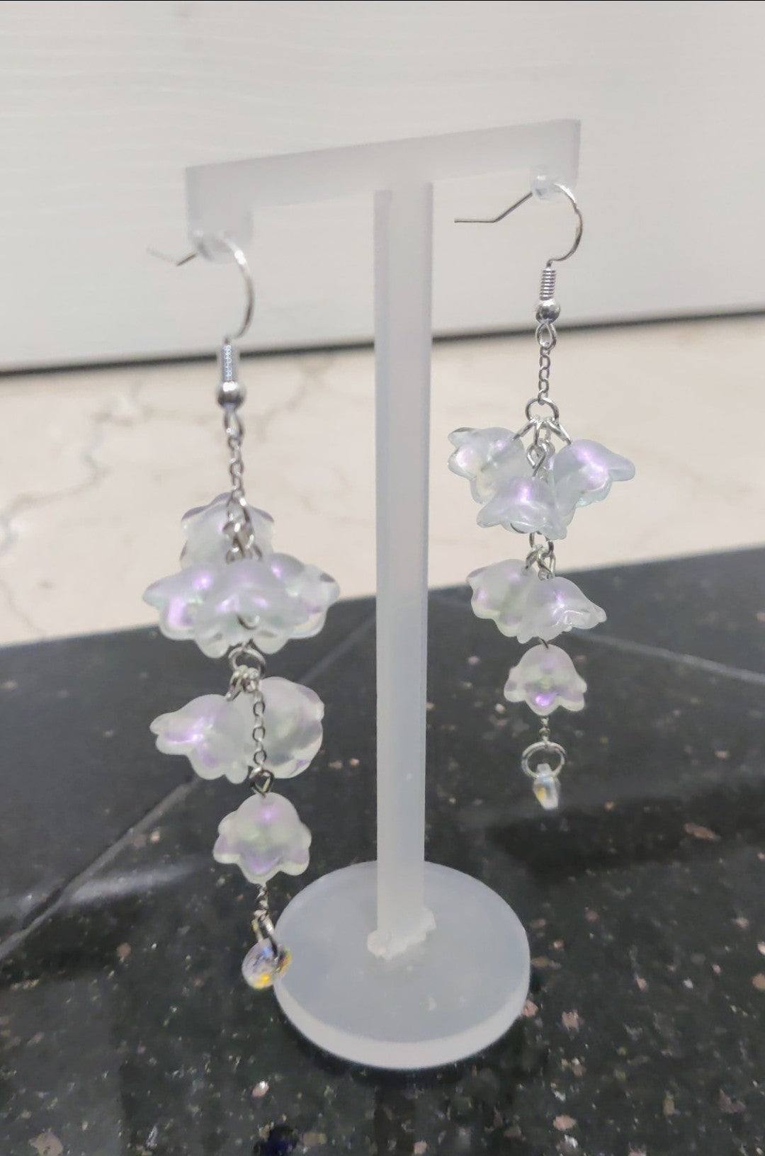 Clear Iridescent Lily of Valley Sterling Silver Earrings