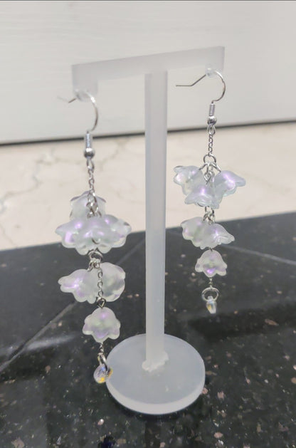 Clear Iridescent Lily of Valley Sterling Silver Earrings