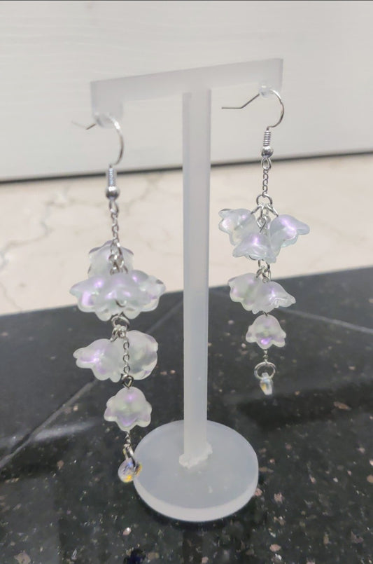 Clear Iridescent Lily of Valley Sterling Silver Earrings